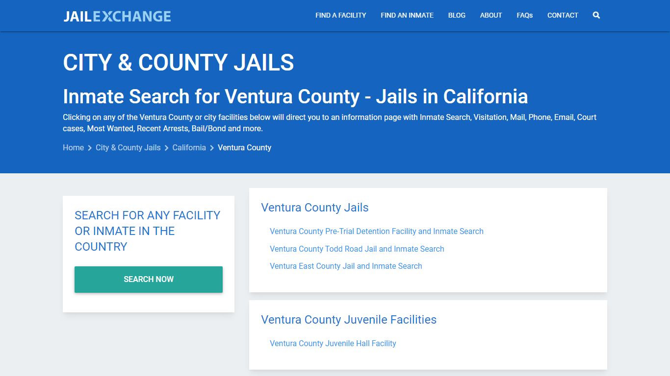 Inmate Search for Ventura County | Jails in California - Jail Exchange
