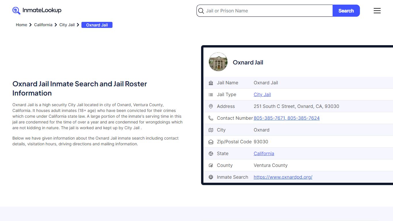 Oxnard Jail (CA) Inmate Search California - Inmate Lookup