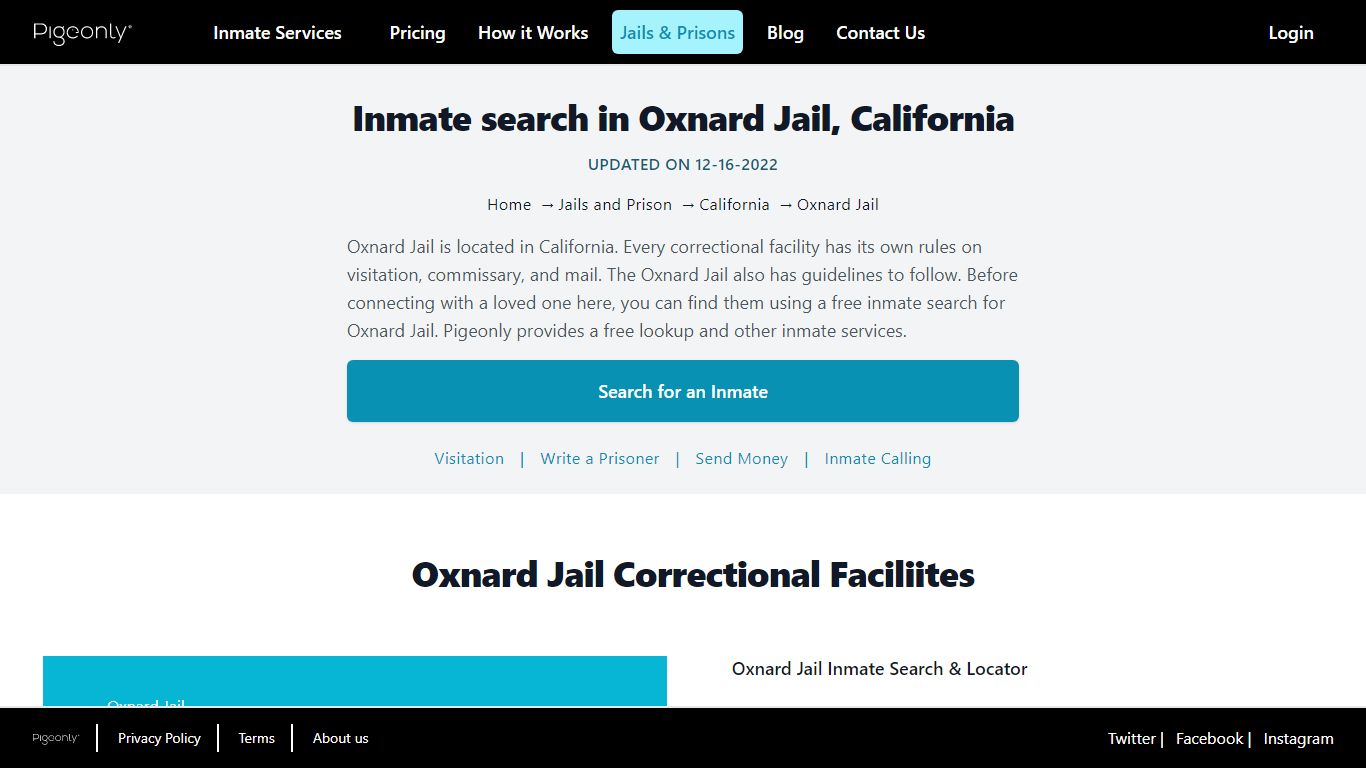 Inmate Search Oxnard Jail, California | Pigeonly